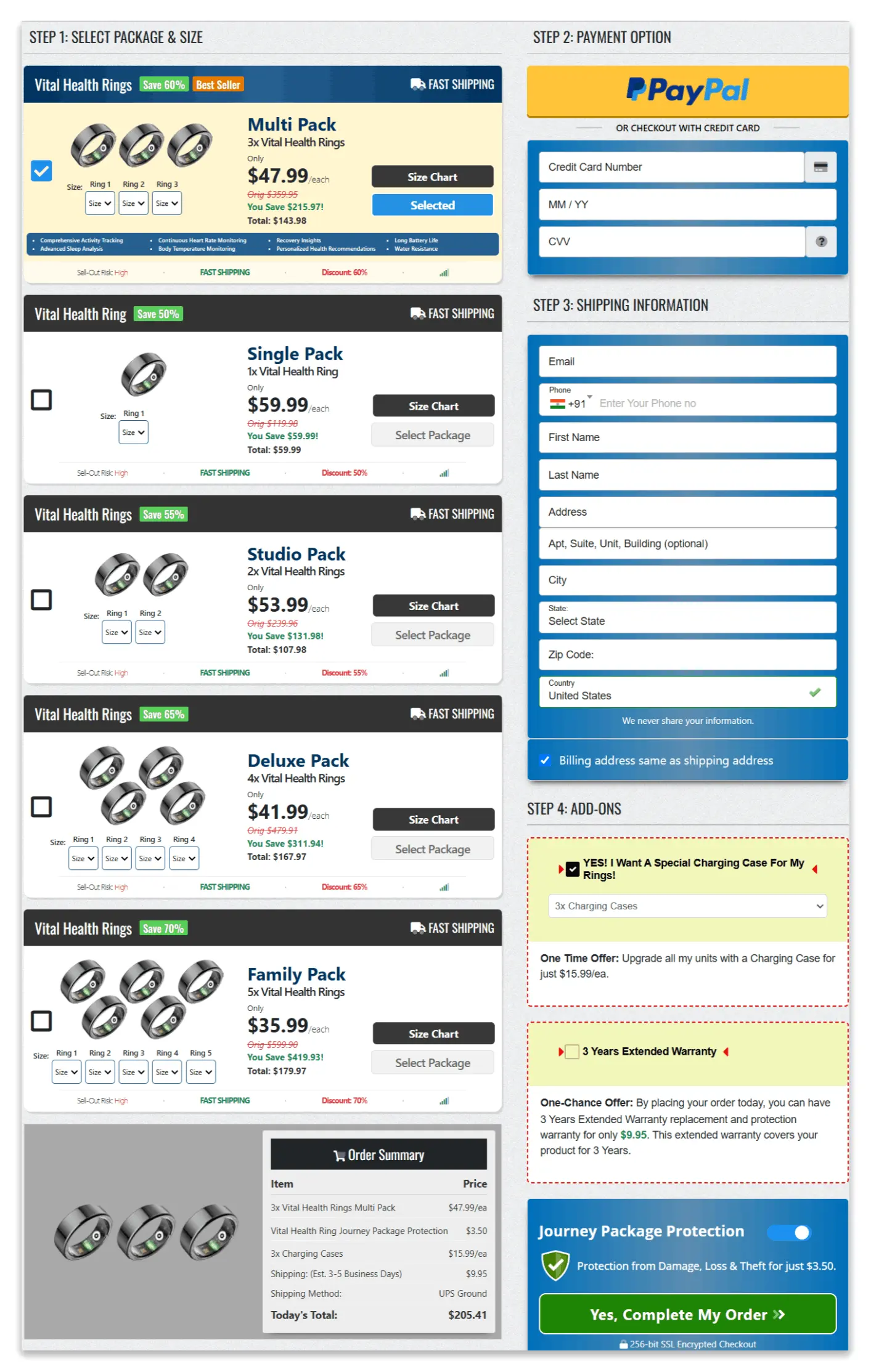 Vital Health Ring secure checkout page